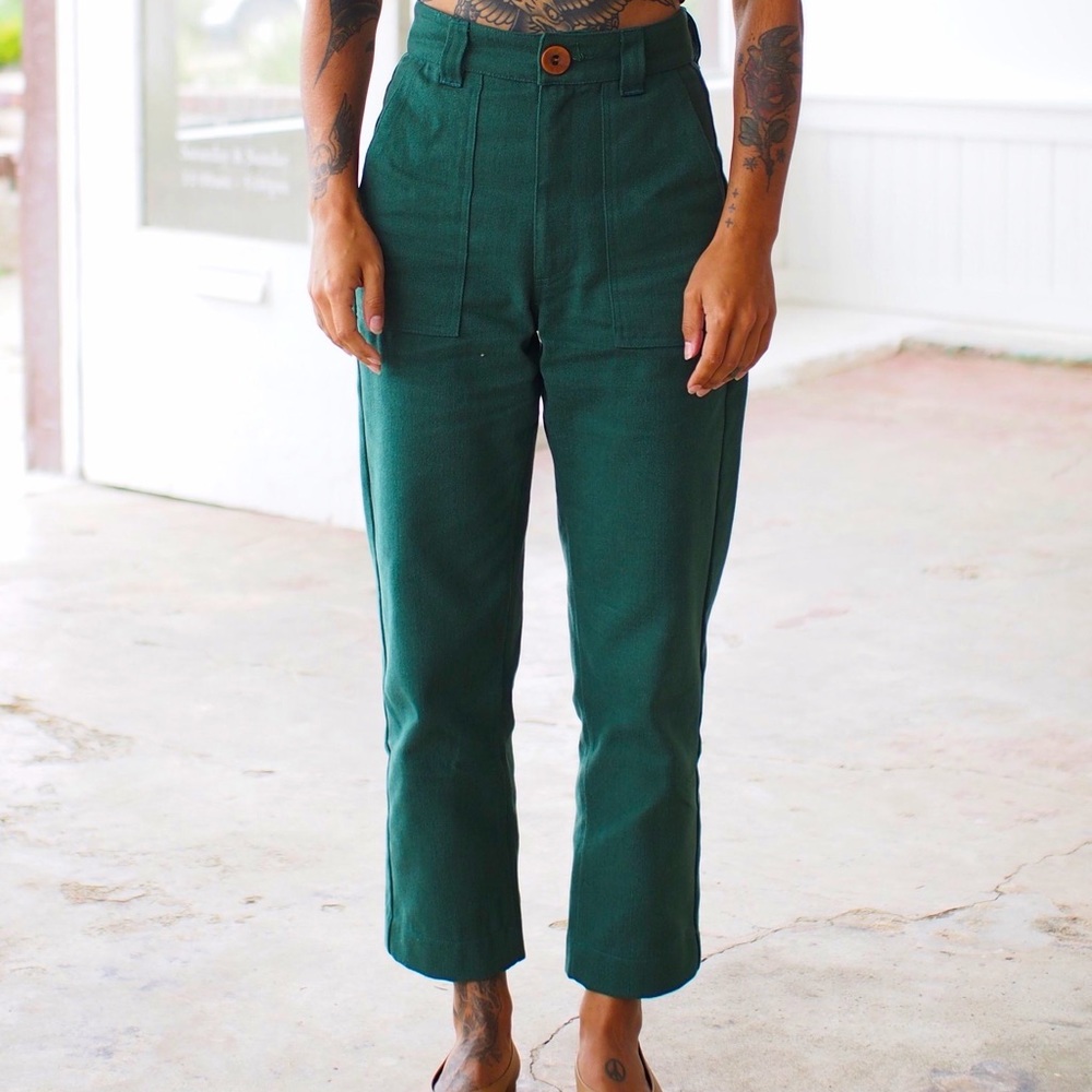 Beaton Linen forest green utility pants size 2 VGUC